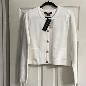 French Connection Ivory Button-Up Cardigan